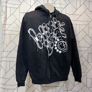 Blink-182 Mens Black Full Zip Hoodie Graffiti Smiley Face Graphic Sweatshirt M